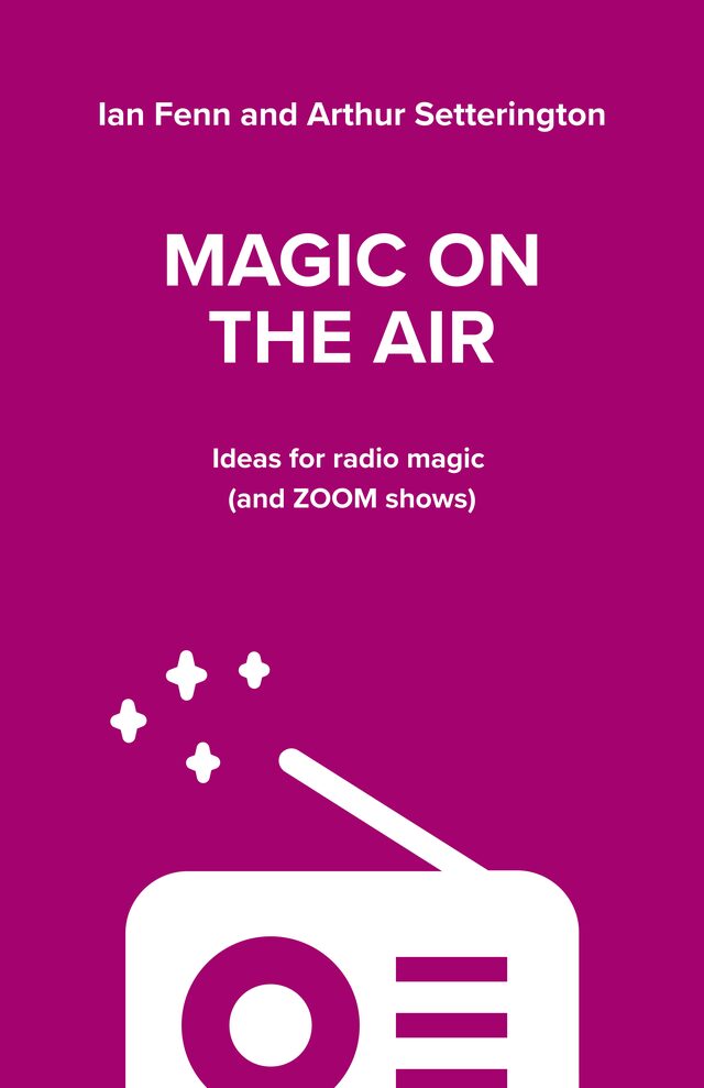 The cover of Magic on the Air: white lettering and a radio with sparkles on a magenta background.